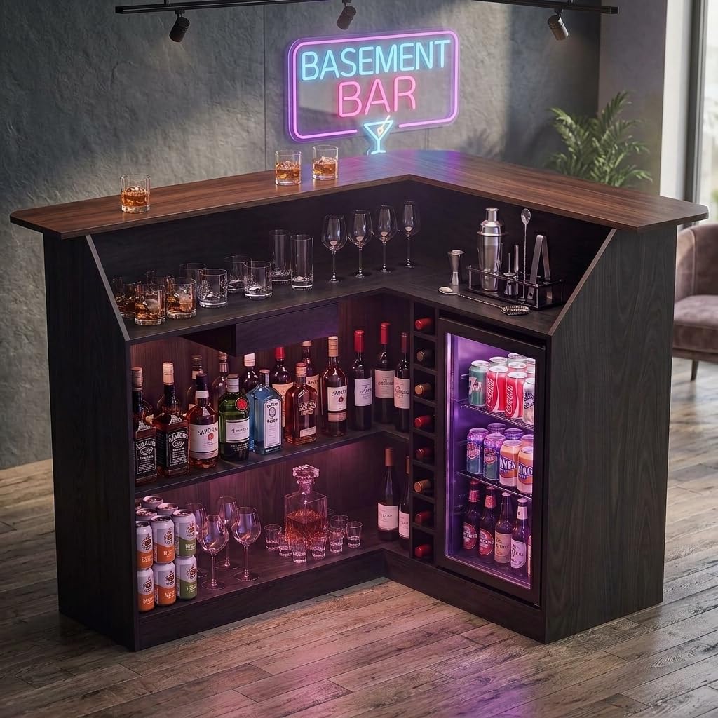 Home Bar And Fridge - Bar d'angle de 67 po/53 po,