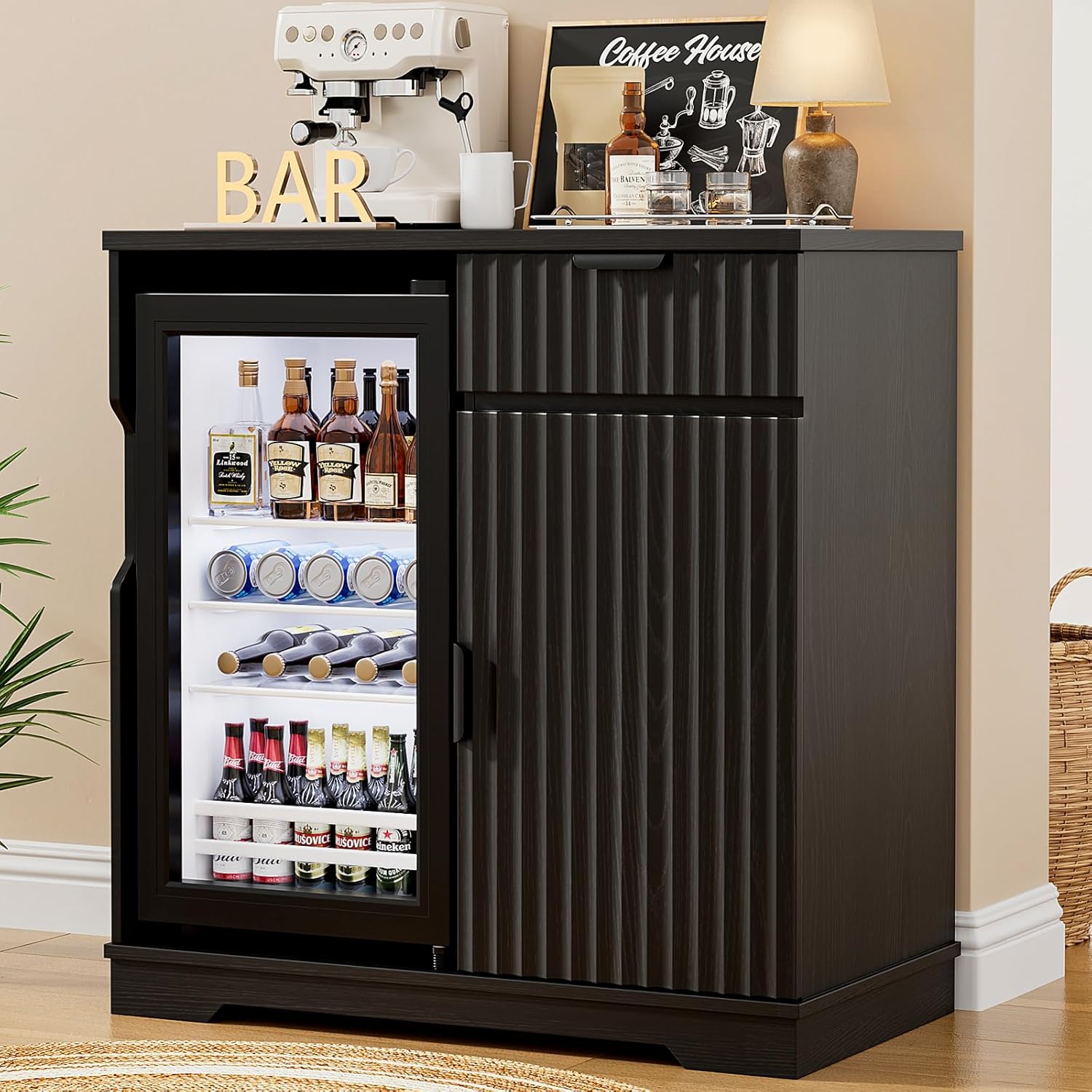 Home Bar And Fridge - Mini réfrigérateur cannelé (réfrigérateur inclus) pour
