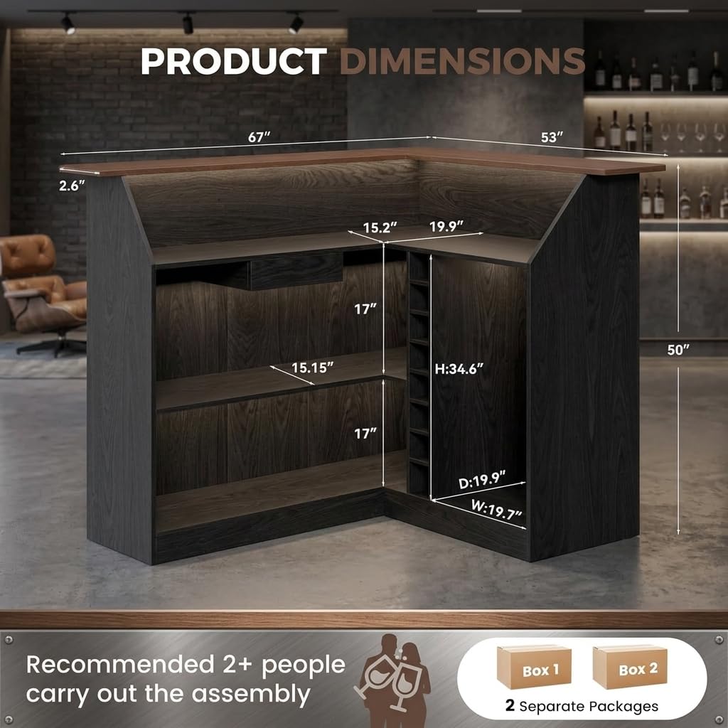 Bar d'angle de 67 po/53 po, me - Home Bar And Fridge avis et prix