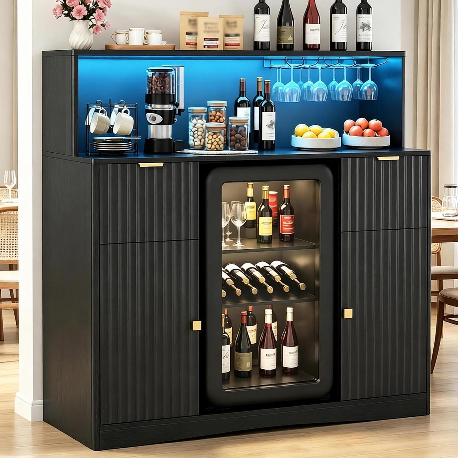 Meuble bar noir avec espace ré - Home Bar And Fridge avis et prix